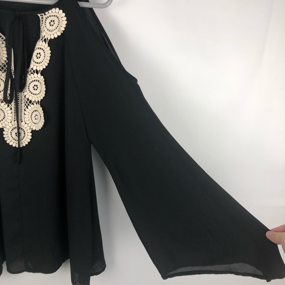 Altar’d State Black Lace Cold Shoulder Tie Blouse - Picture 2 of 6
